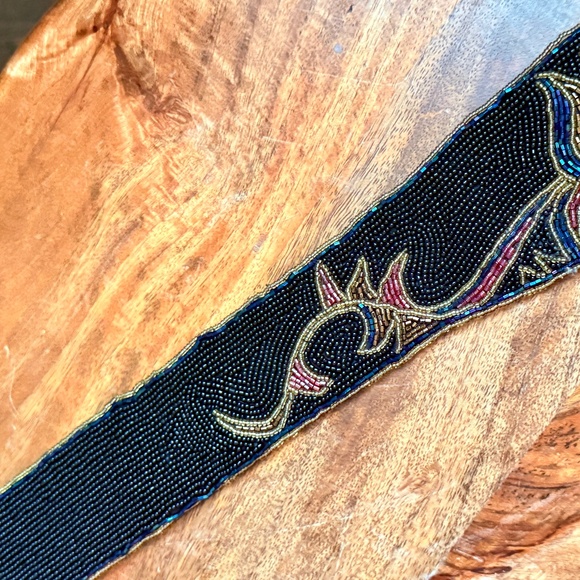 Vintage Le Regale Beaded Statement Belt, Jewel Tone Beading, Black Satin, Glam main image 8